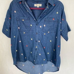 Madewell embroidered denim short sleeve shirt